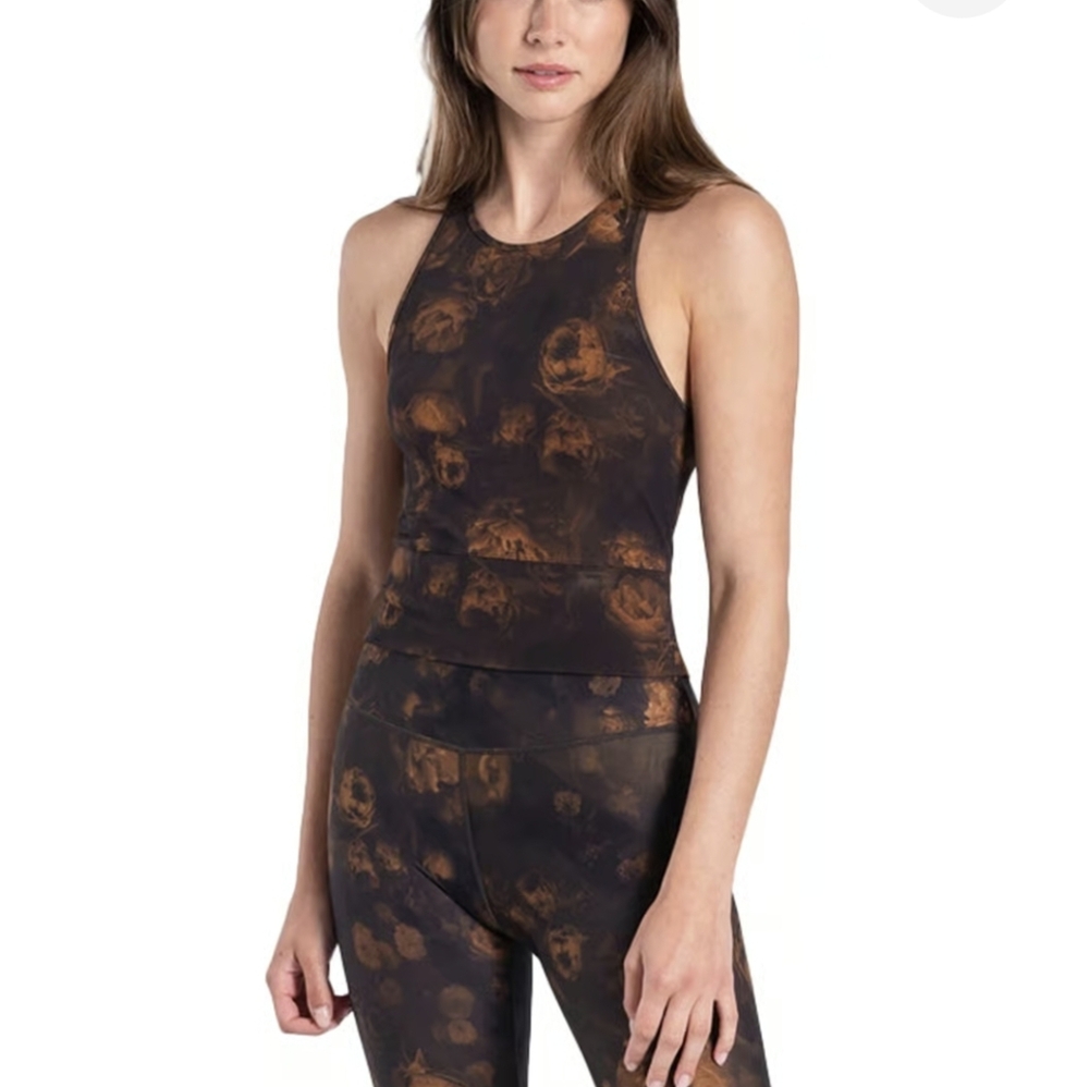 LOLE Dalia Crushed Blooms Gold Tank Top Size Large, New With Tags